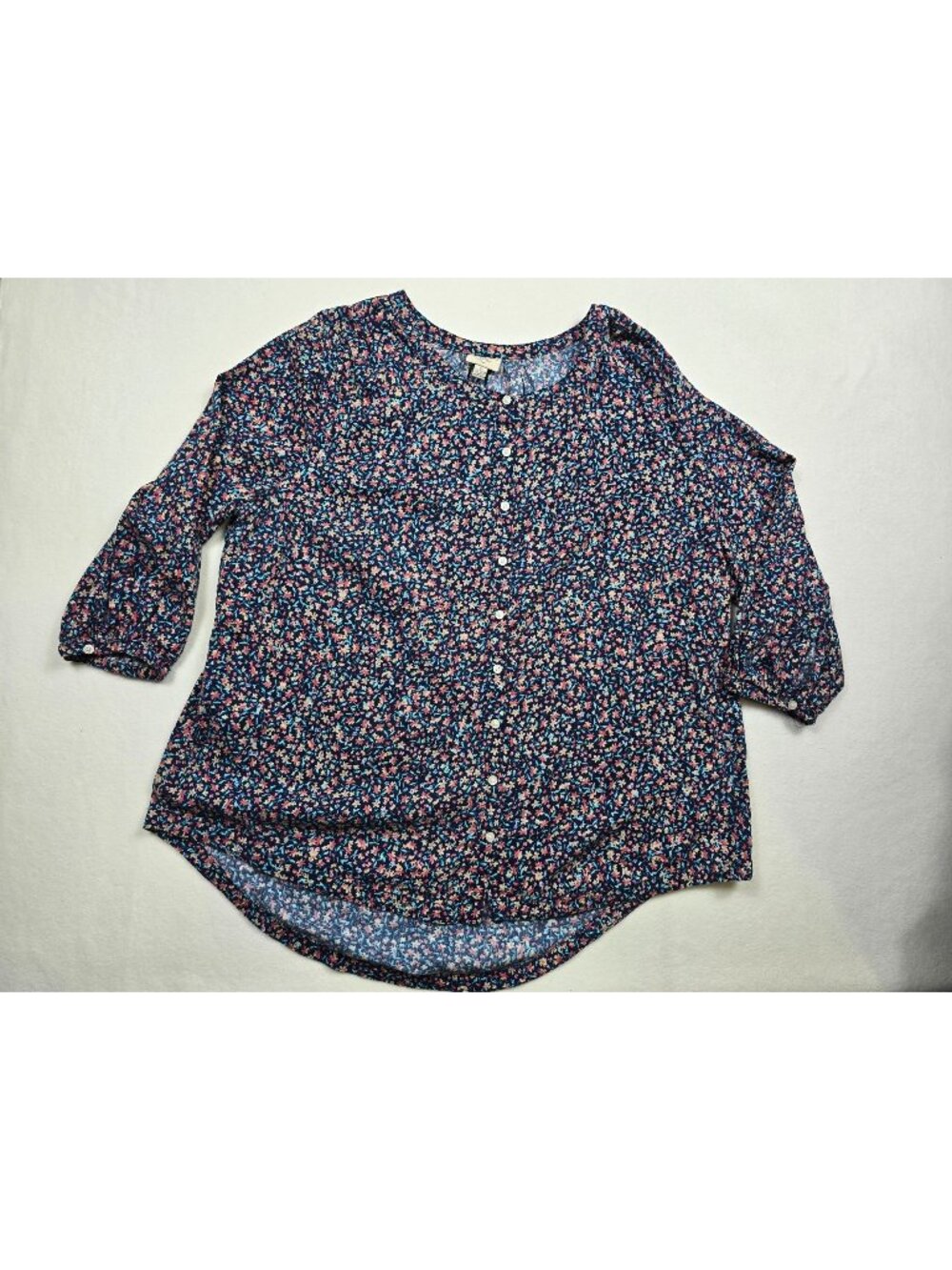 Floral Print Button-Front Blouse 0X St Johns Bay 3/4 Sleeves Boho